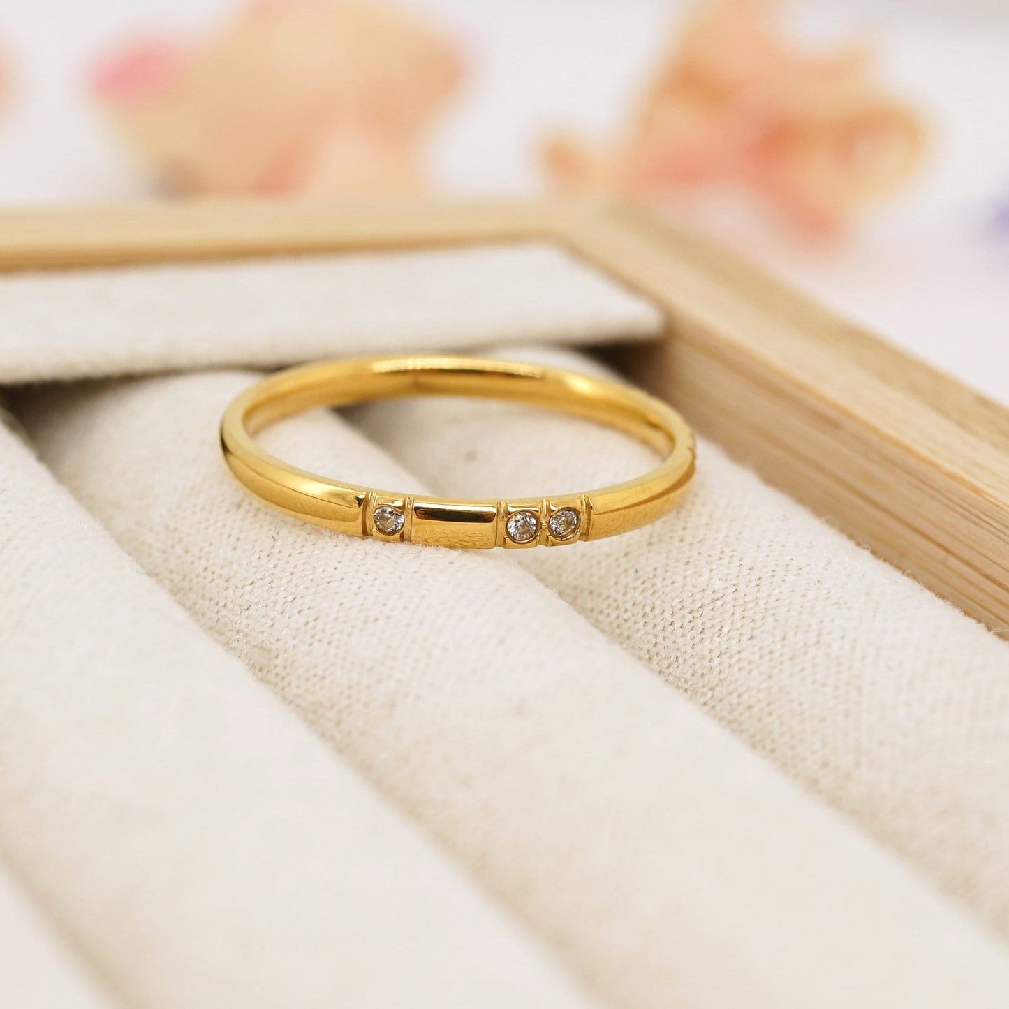 Delicate CZ Gold Thin Ring, Stackable Midi Ring