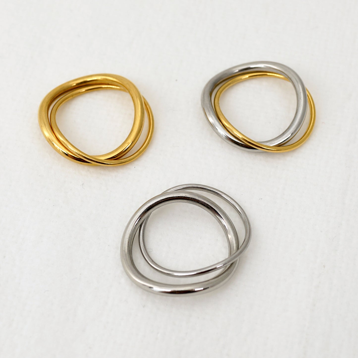 Double Curved Band Interlocked Ring, Simple Stacking Rings