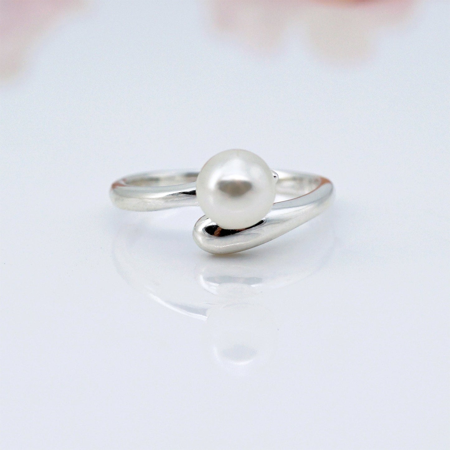 Adjustable Simple Pearl Ring, 925 Sterling Silver Ring