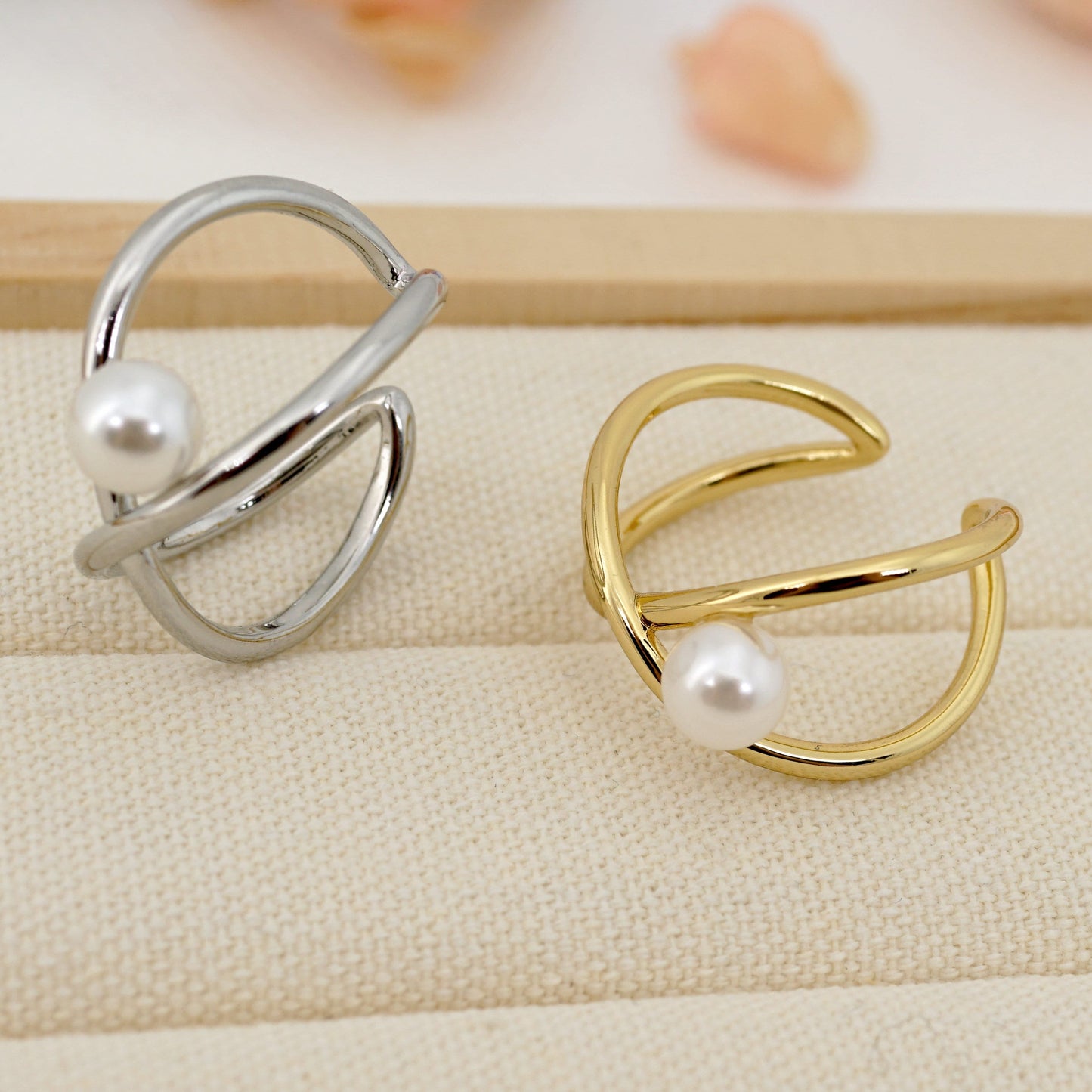 Open Criss Cross Pearl Ring, 925 Sterling Silver Ring