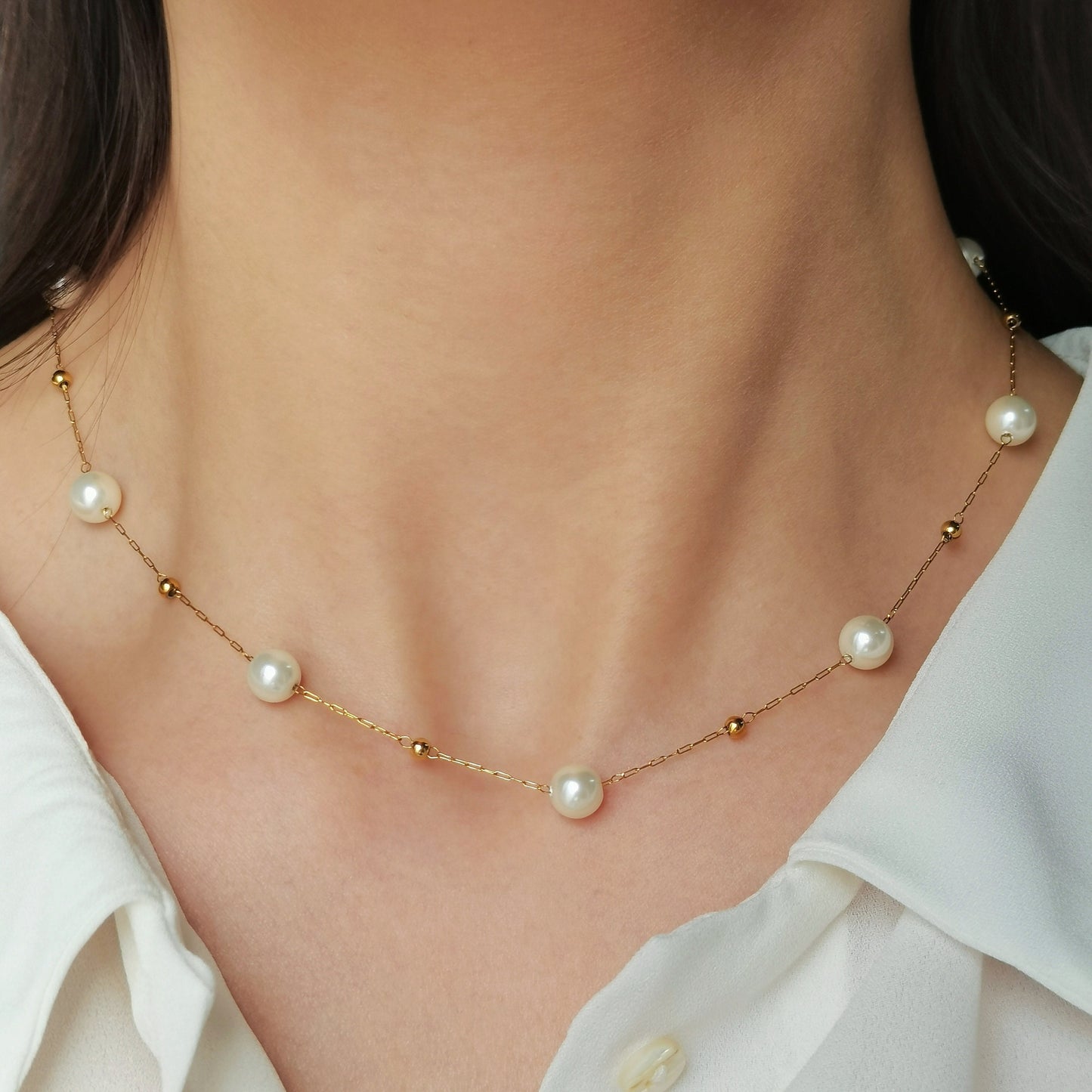 Floating Pearl Satellite Necklace