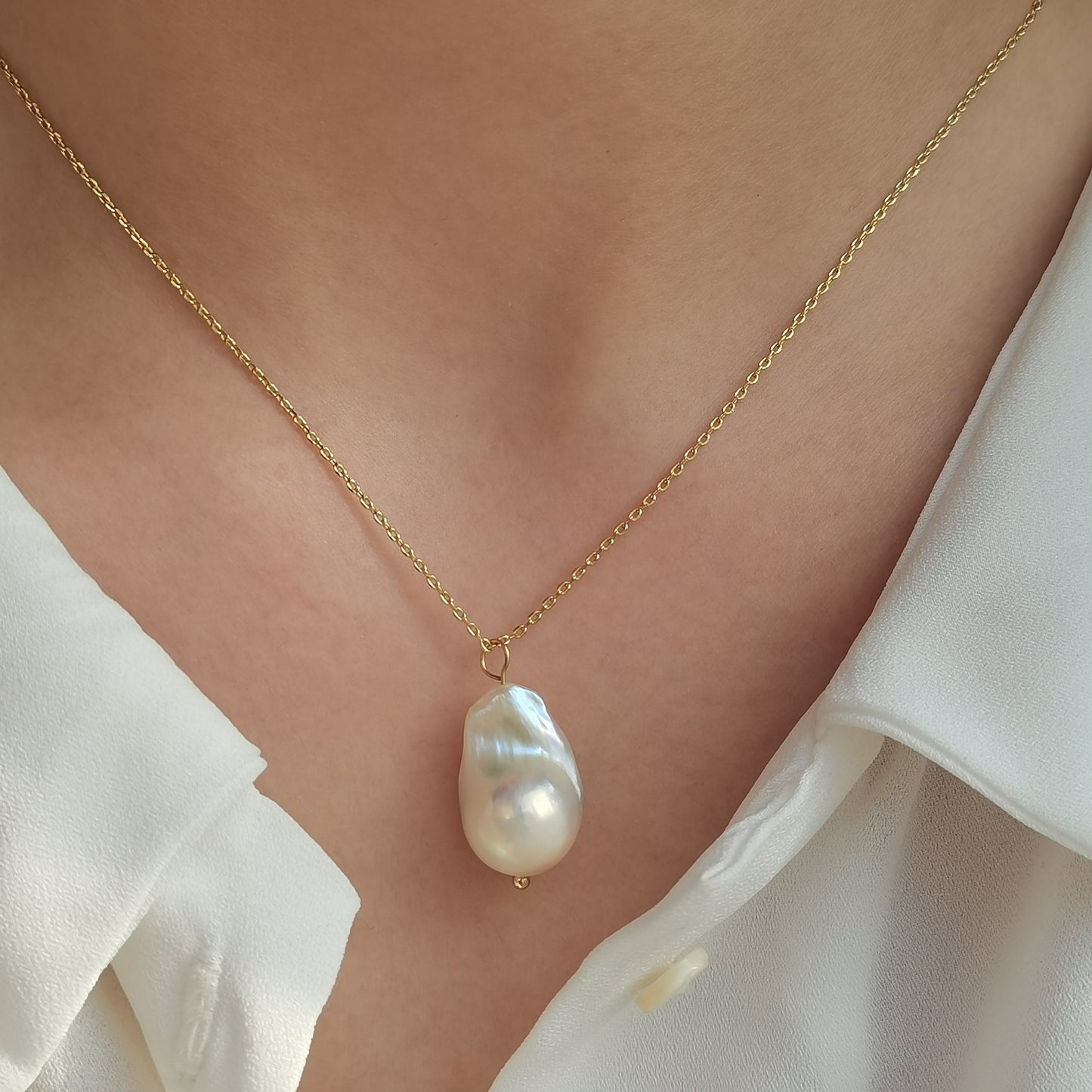 Natural White Baroque Freshwater Pearl Necklace