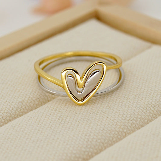 2-In-1 Love Heart Ring Set, Minimalist Jewelry