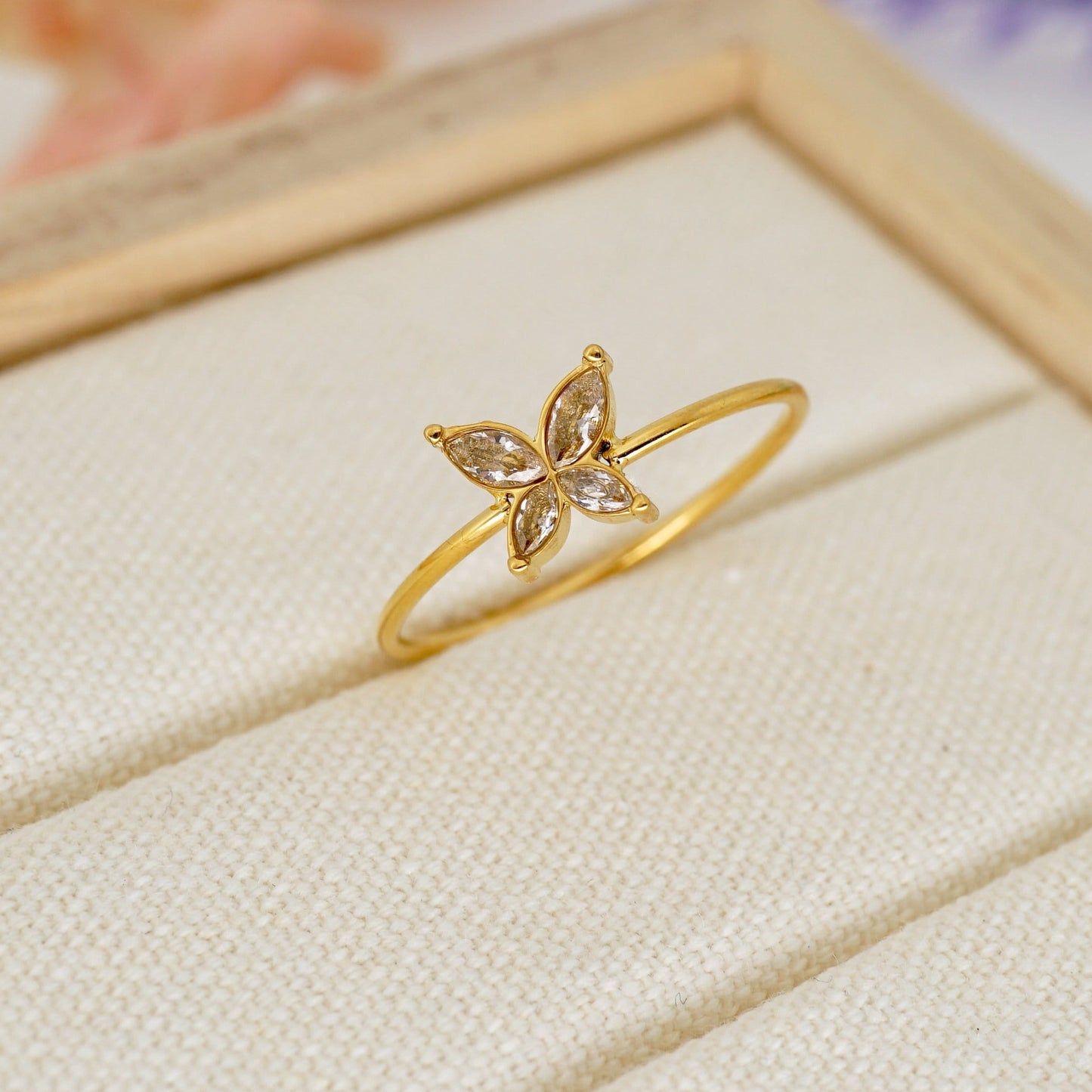 Dainty Cubic Zirconia Butterfly Ring, Stacking Ring