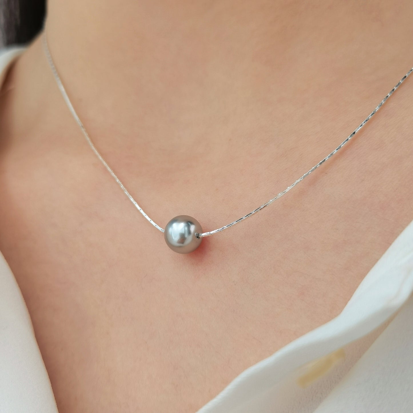 Single Floating Pearl Necklace Bridesmaid Gift