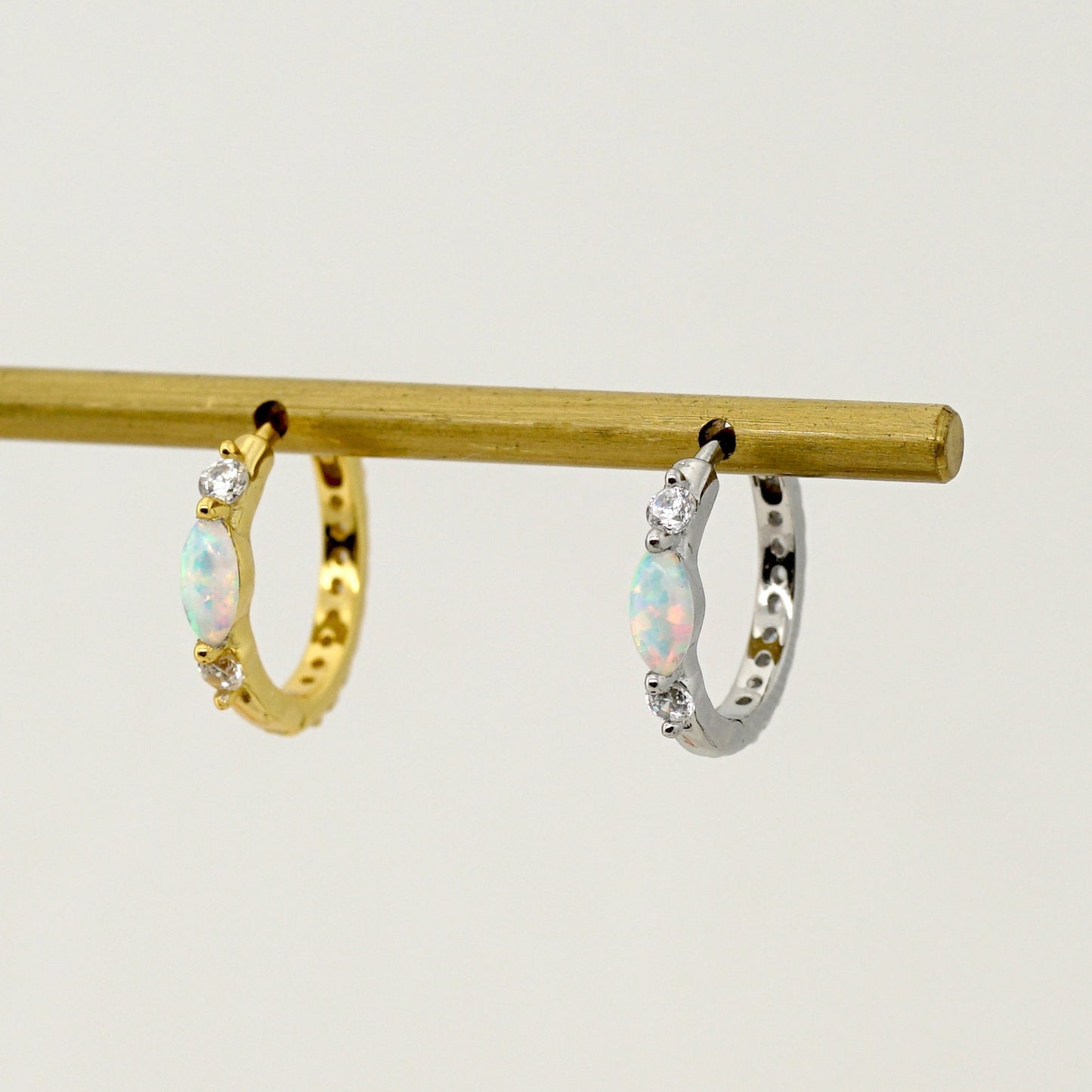 Sterling Silver Opal & Zircon Hoop Earrings