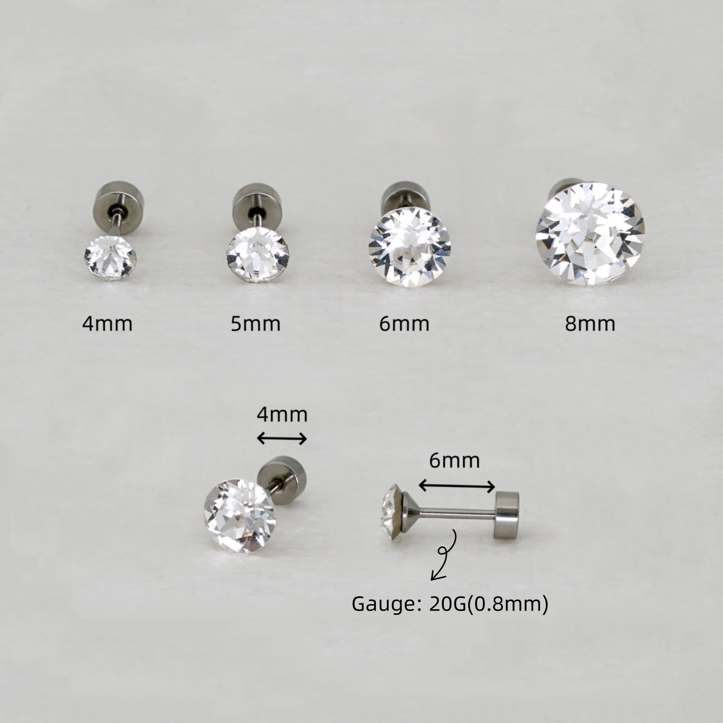 20G Swarovski Crystal Stud Earrings 4/5/6/8mm