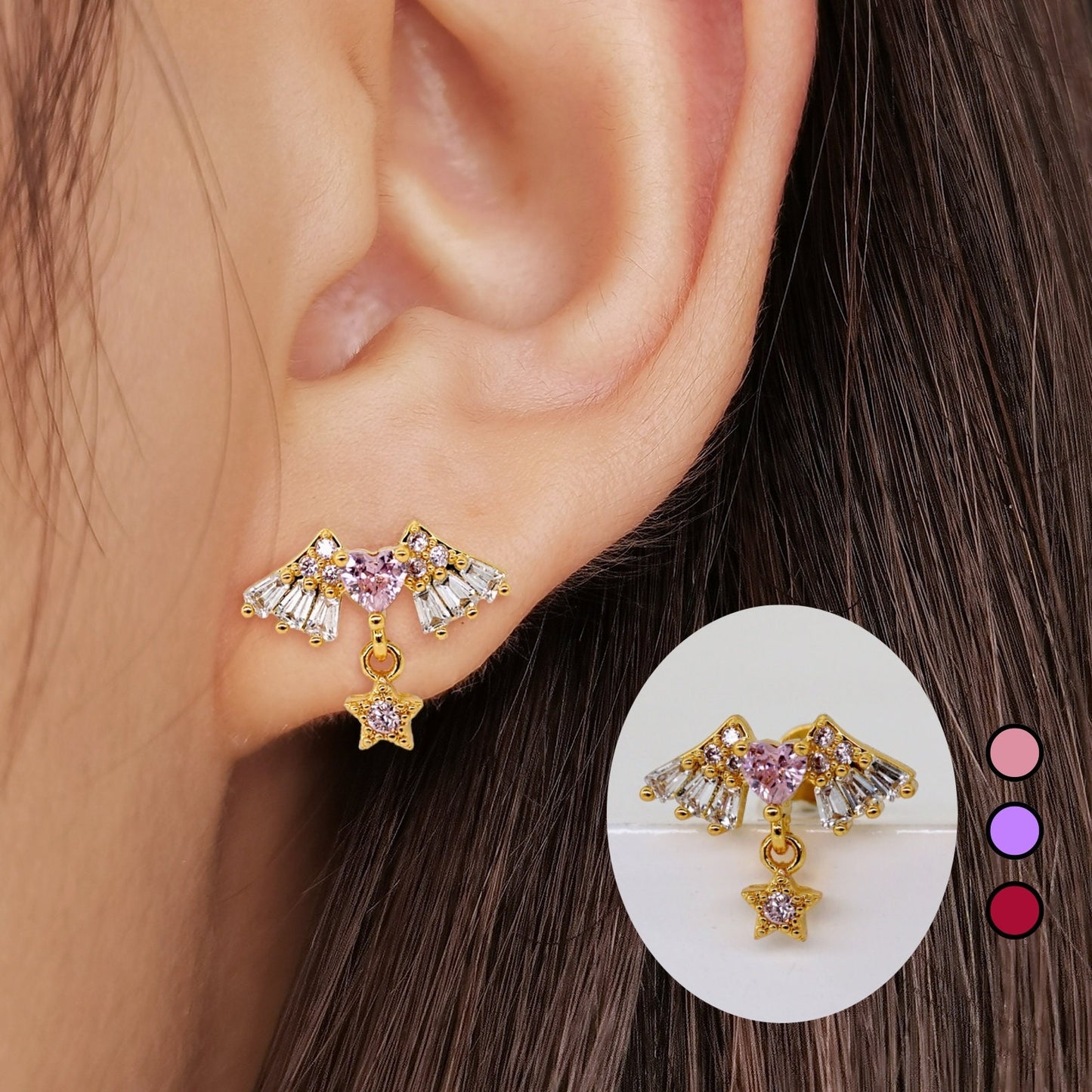 Dainty CZ Angle Stud Earrings Flat Back Studs