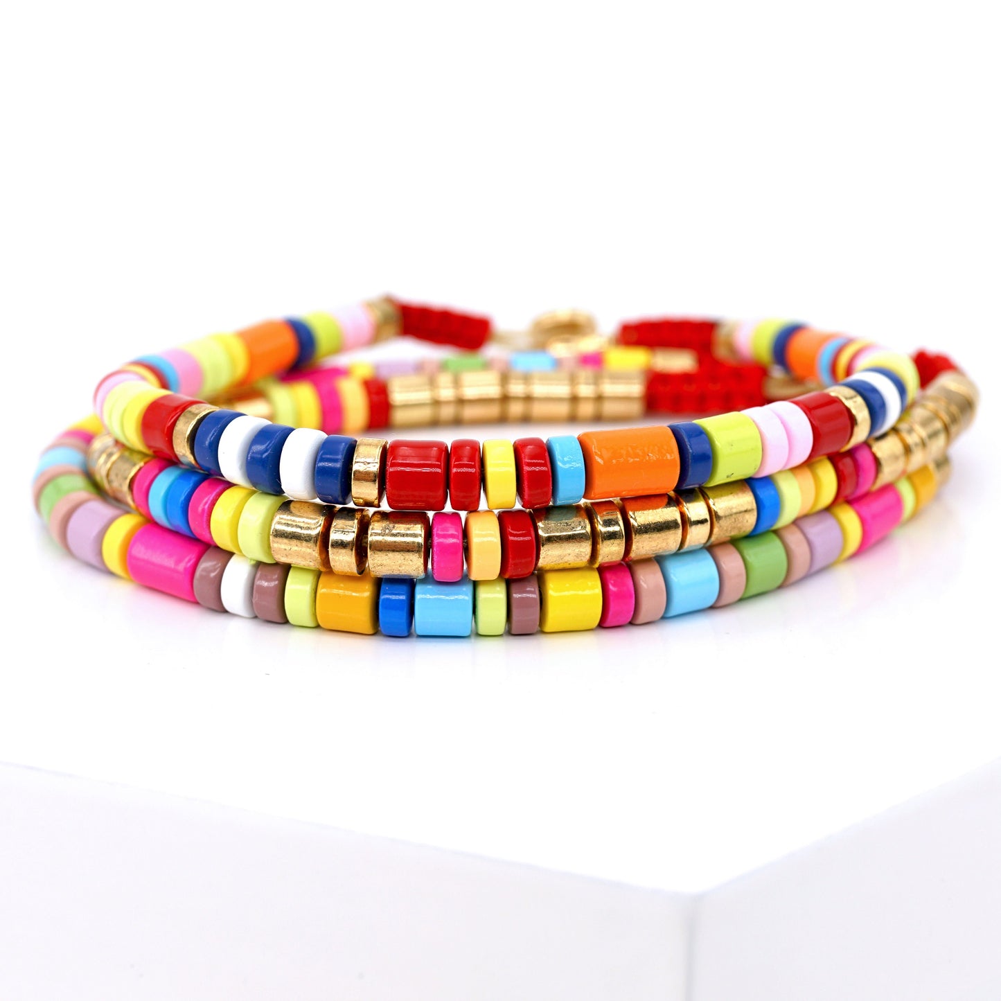 Summer Boho Enamel Tile Bead Bracelets