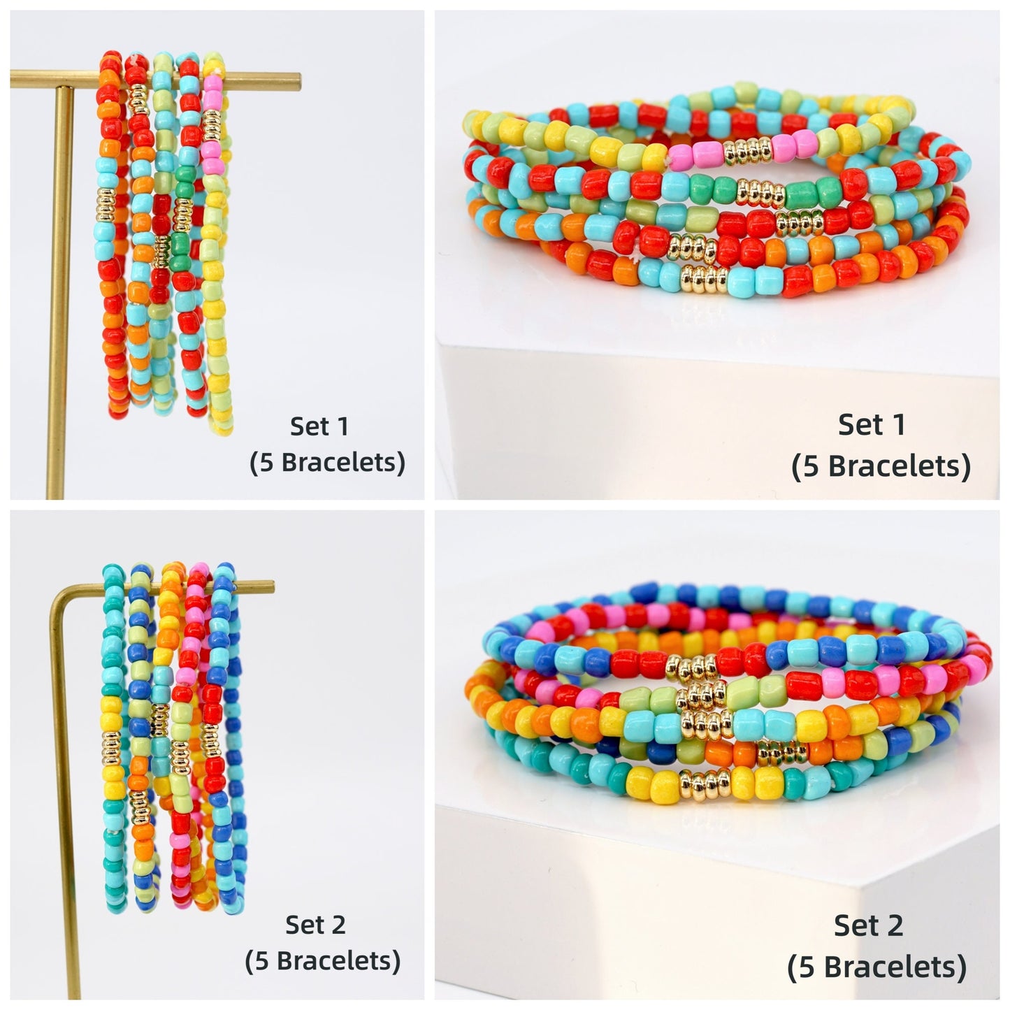 Stretch Rainbow Color Seed Bead Bracelets