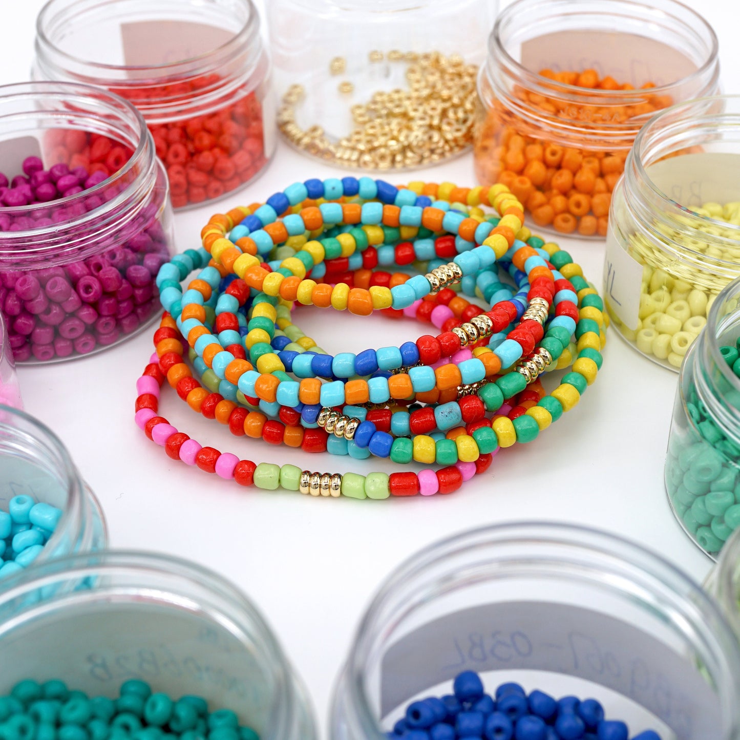 Stretch Rainbow Color Seed Bead Bracelets