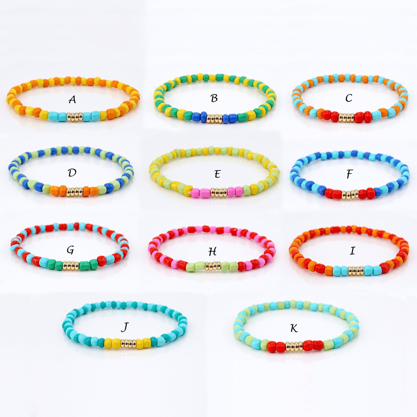 Stretch Rainbow Color Seed Bead Bracelets