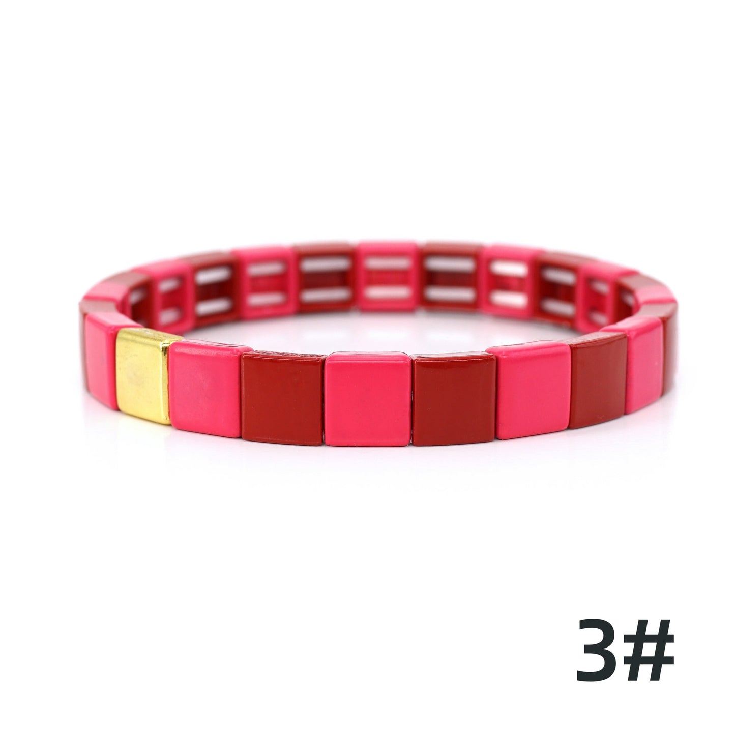 Red Enamel Tile Bead Bracelet, Summer Bracelet