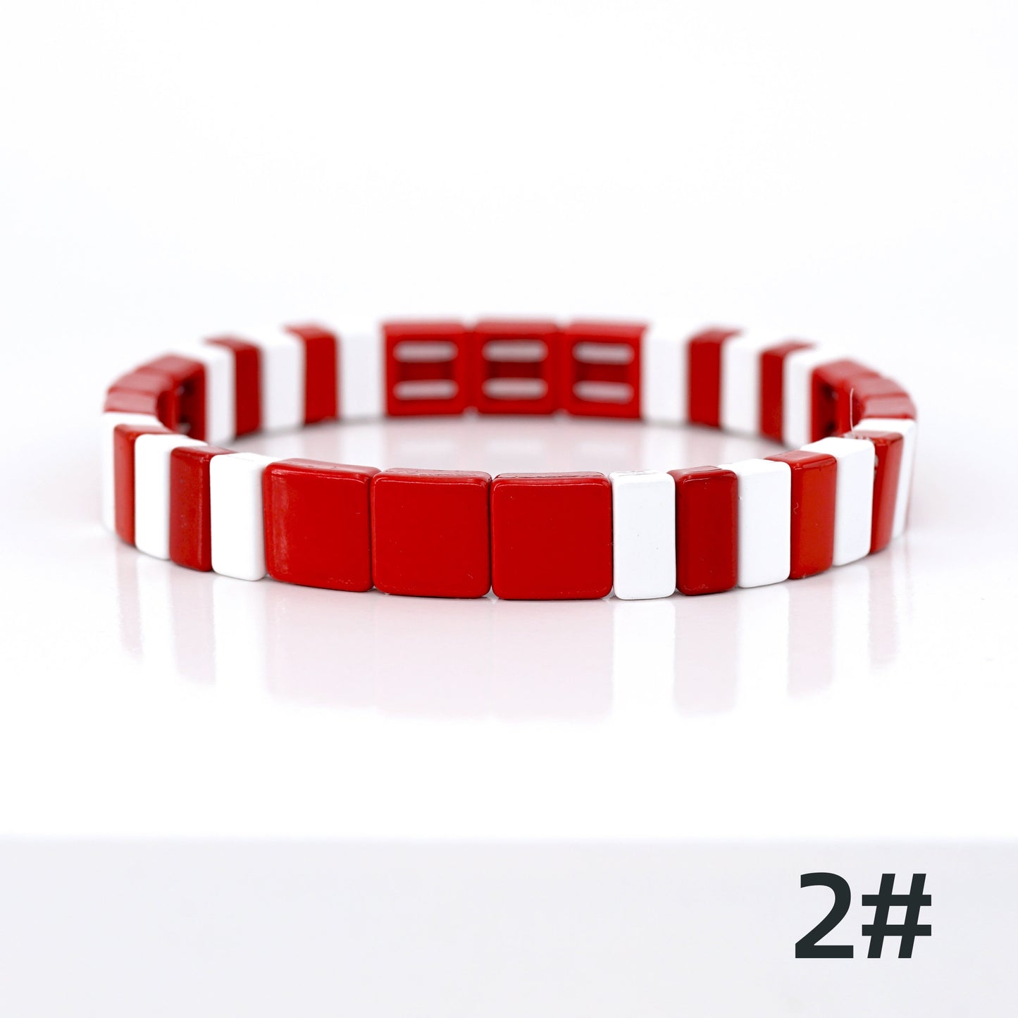 Red Enamel Tile Bead Bracelet, Summer Bracelet