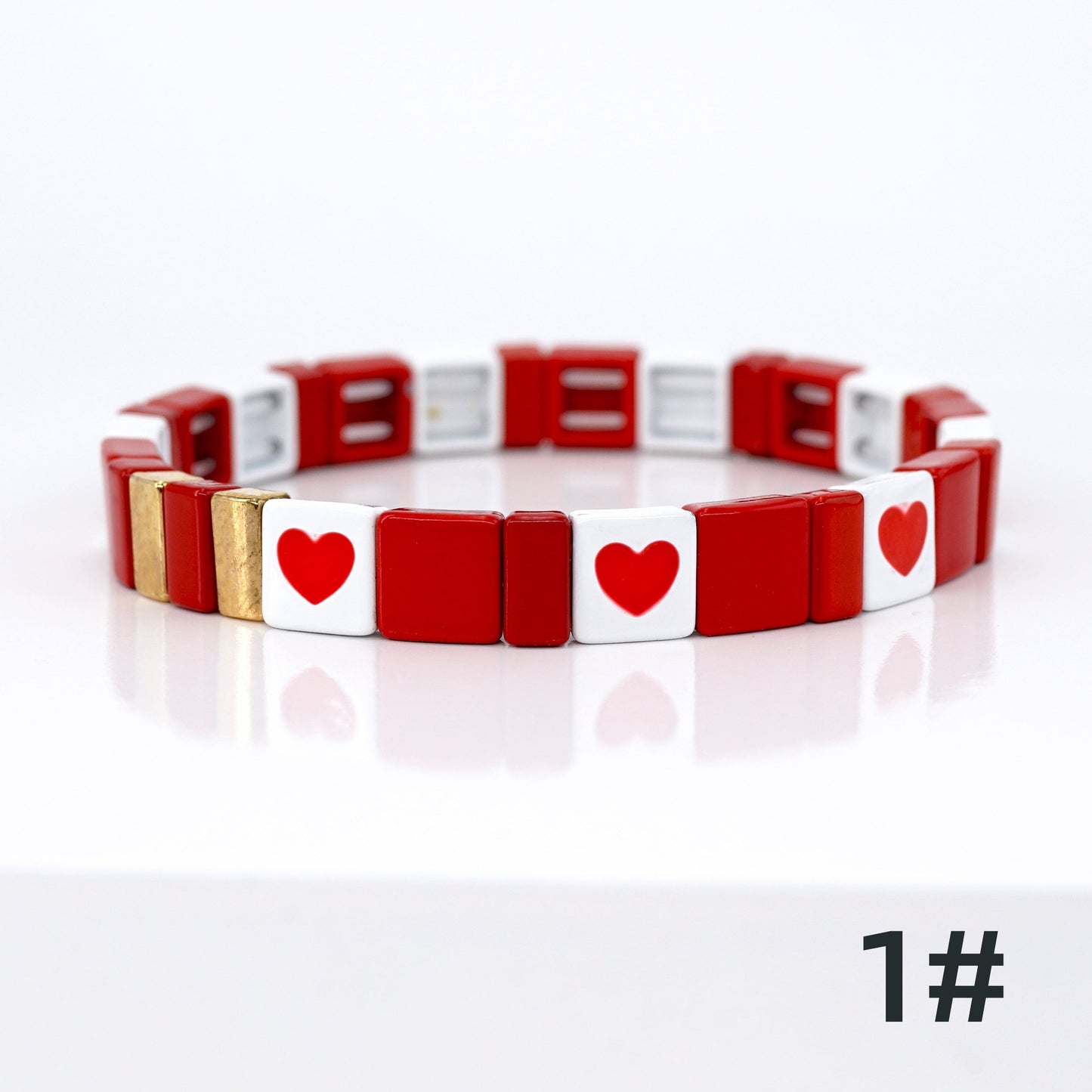 Red Enamel Tile Bead Bracelet, Summer Bracelet