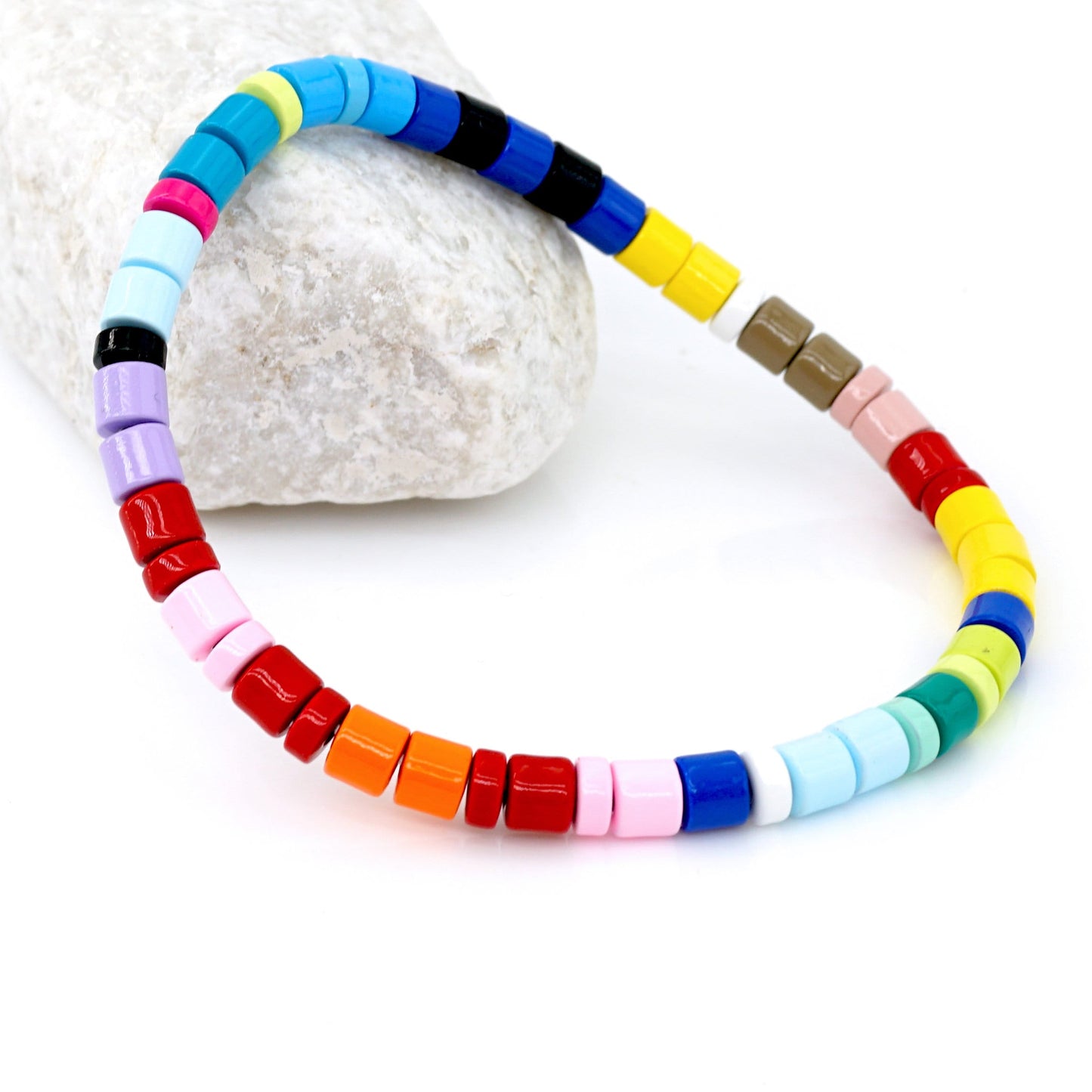 Boho Summer Rainbow Enamel Bead Bracelet