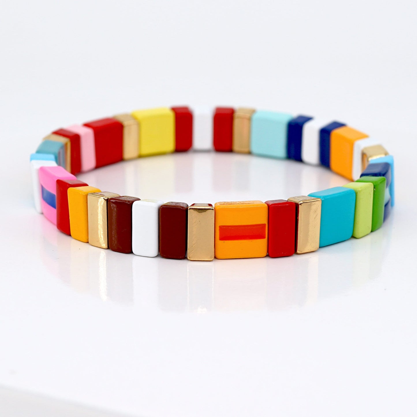 Boho Summer Colorblock Bracelet, Enamel Tile Bead Bracelet