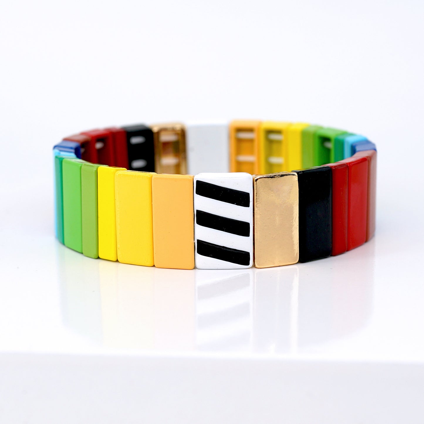 Rectangle Enamel Tile Bead Bracelet, Summer Beach Colorblock Bracelets