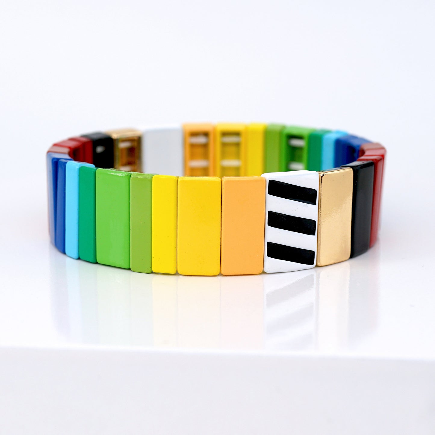 Rectangle Enamel Tile Bead Bracelet, Summer Beach Colorblock Bracelets