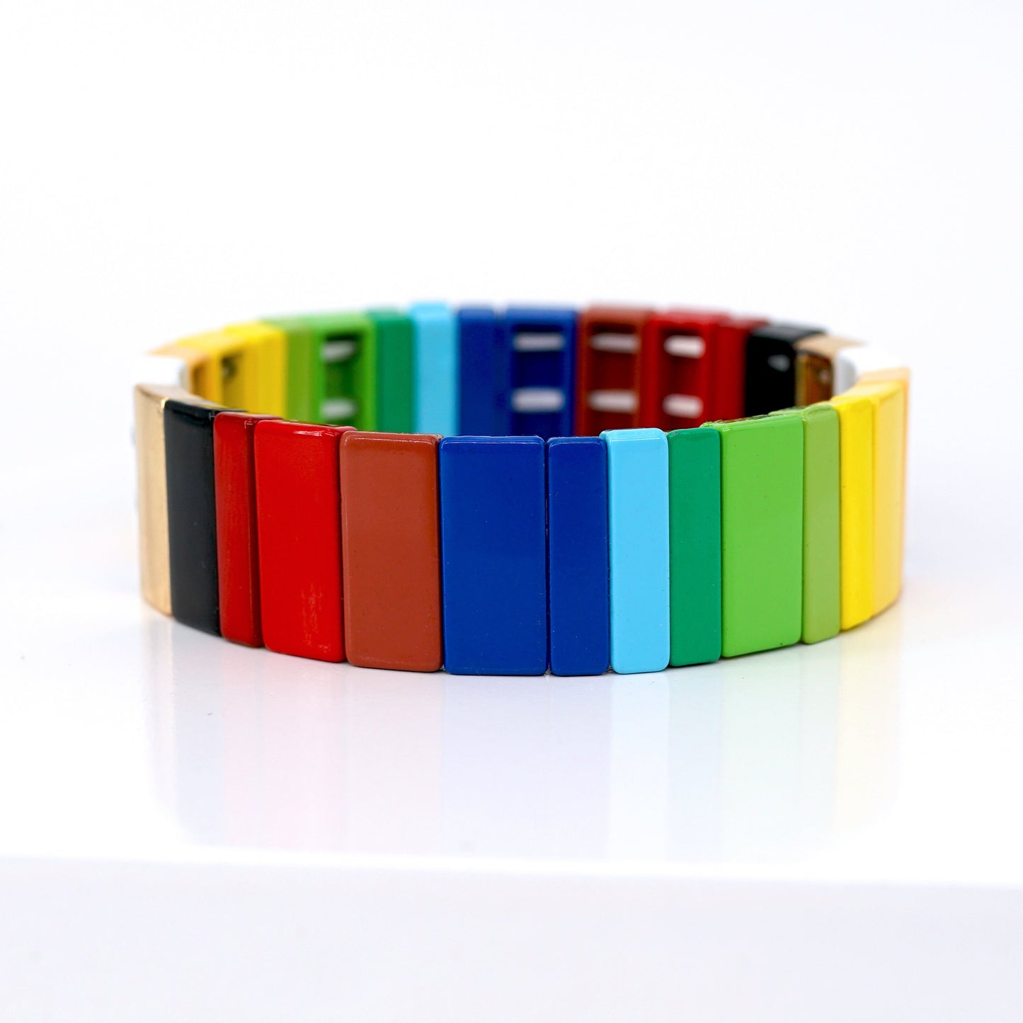 Rectangle Enamel Tile Bead Bracelet, Summer Beach Colorblock Bracelets