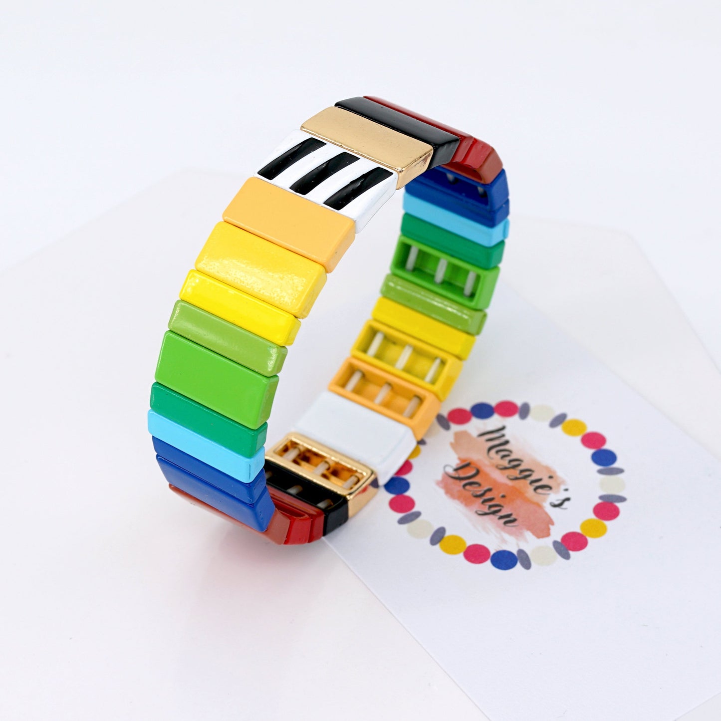 Rectangle Enamel Tile Bead Bracelet, Summer Beach Colorblock Bracelets