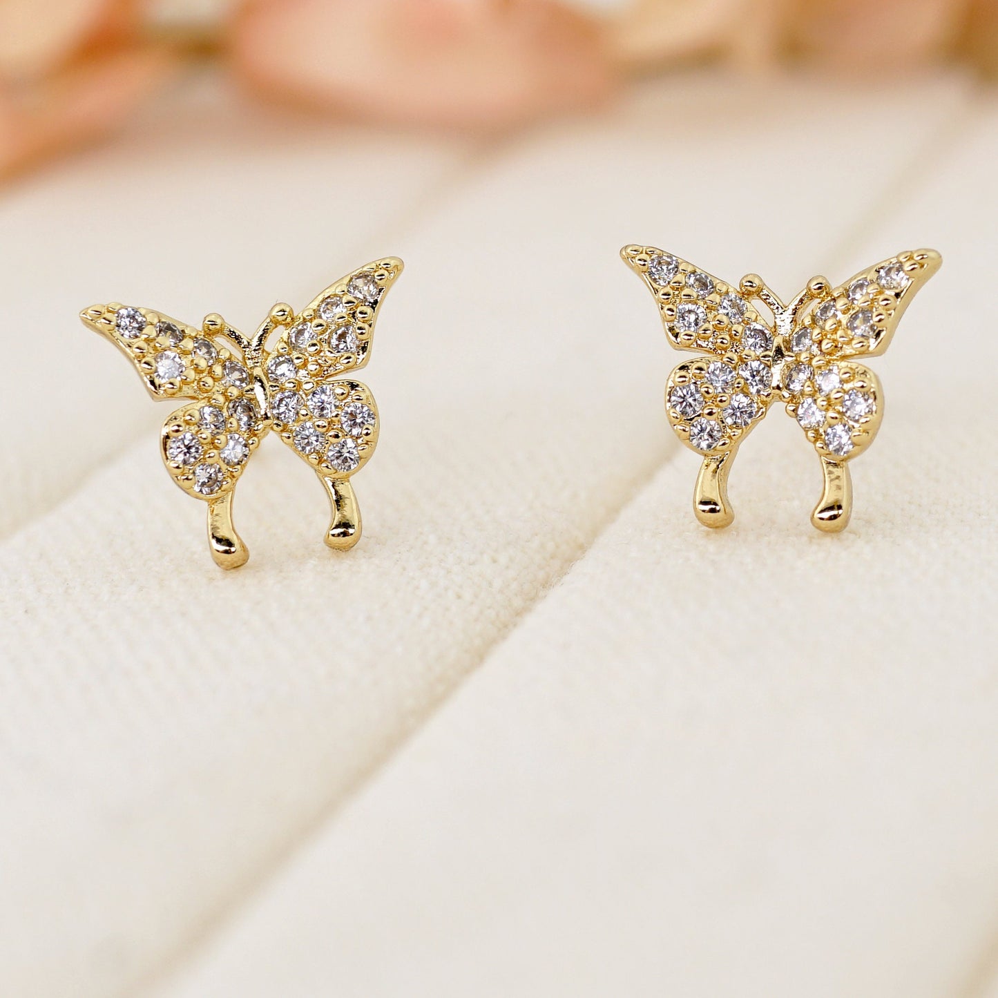 Paved CZ Butterfly Stud Earrings & Ear Cuff