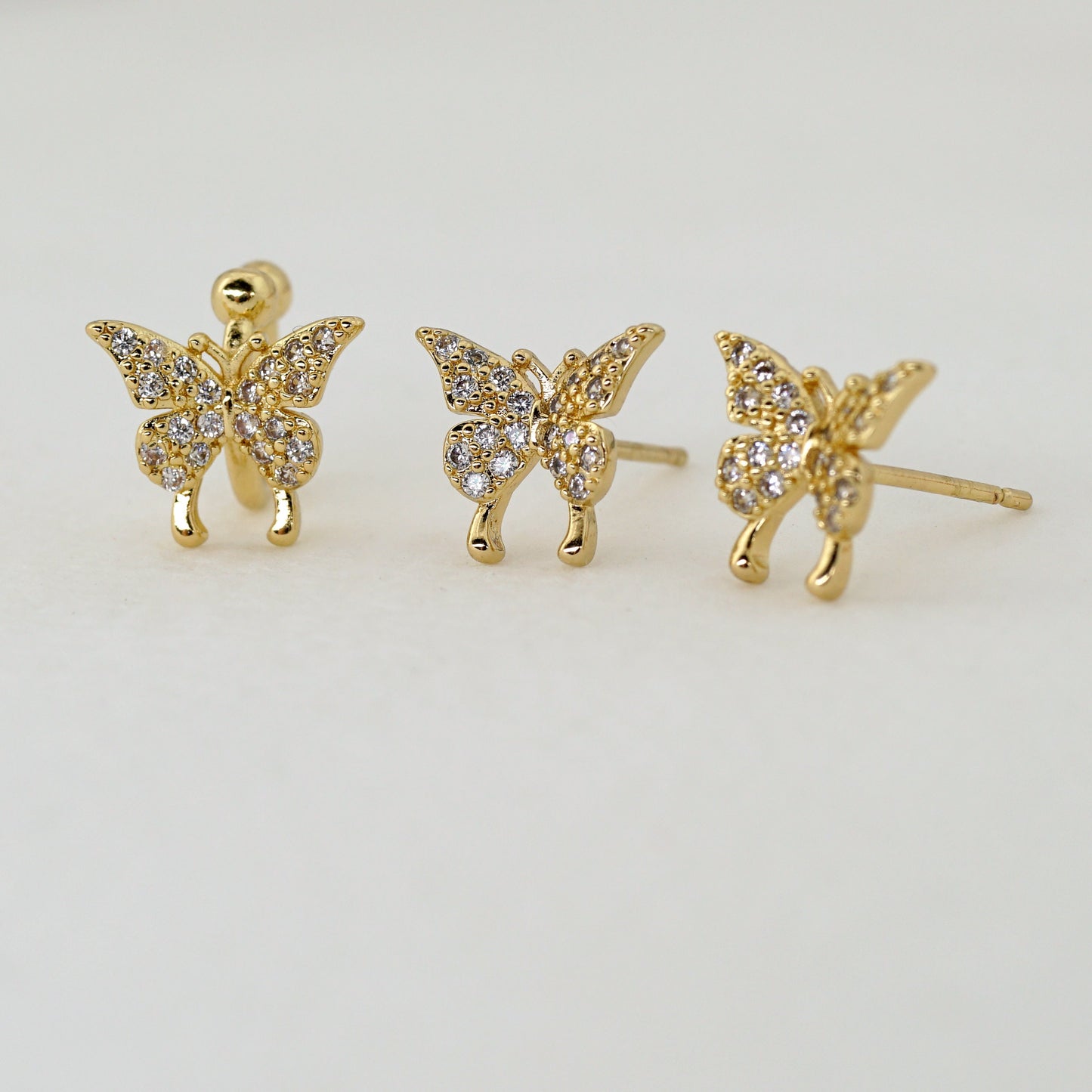 Paved CZ Butterfly Stud Earrings & Ear Cuff