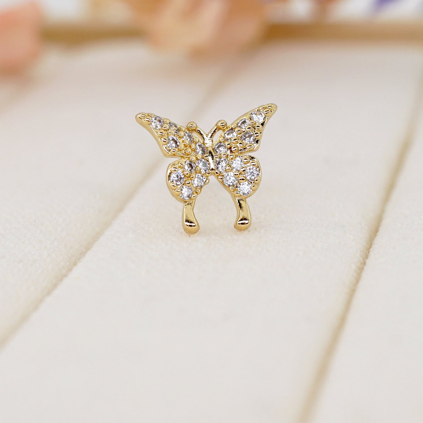 Paved CZ Butterfly Stud Earrings & Ear Cuff