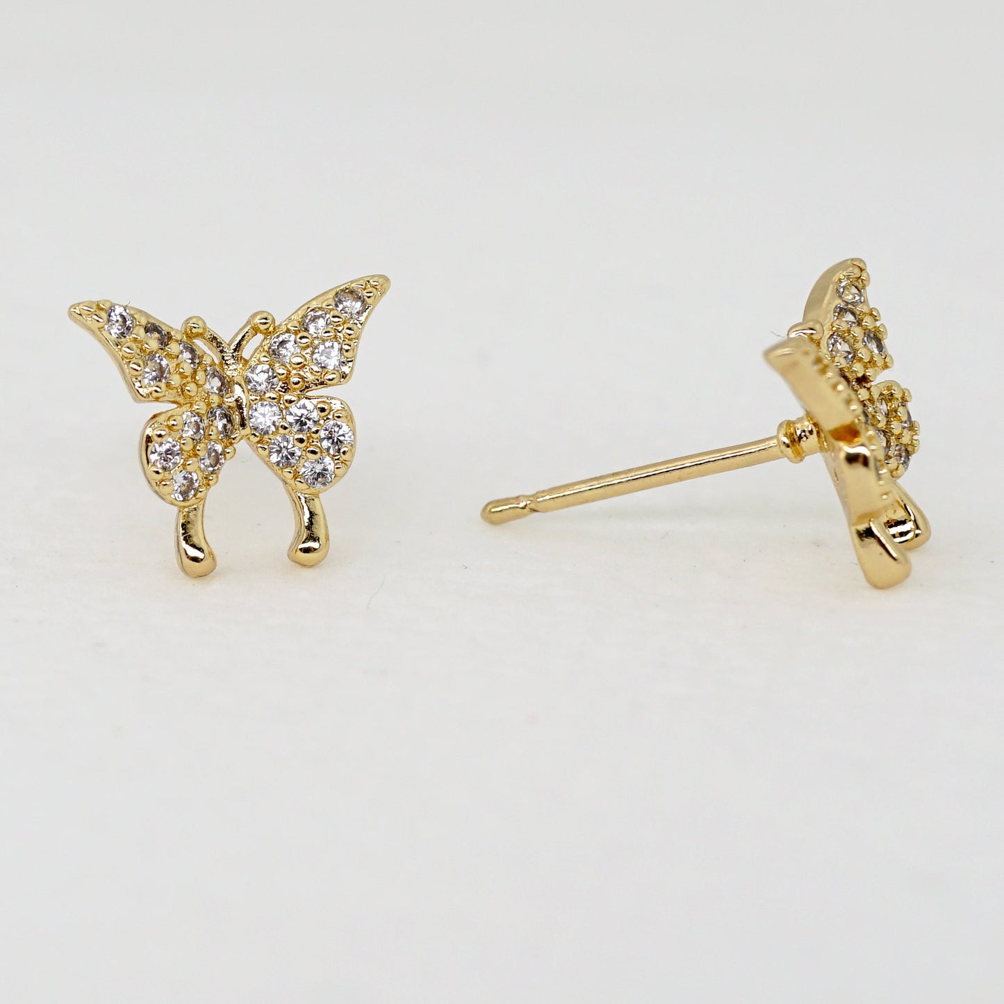 Paved CZ Butterfly Stud Earrings & Ear Cuff