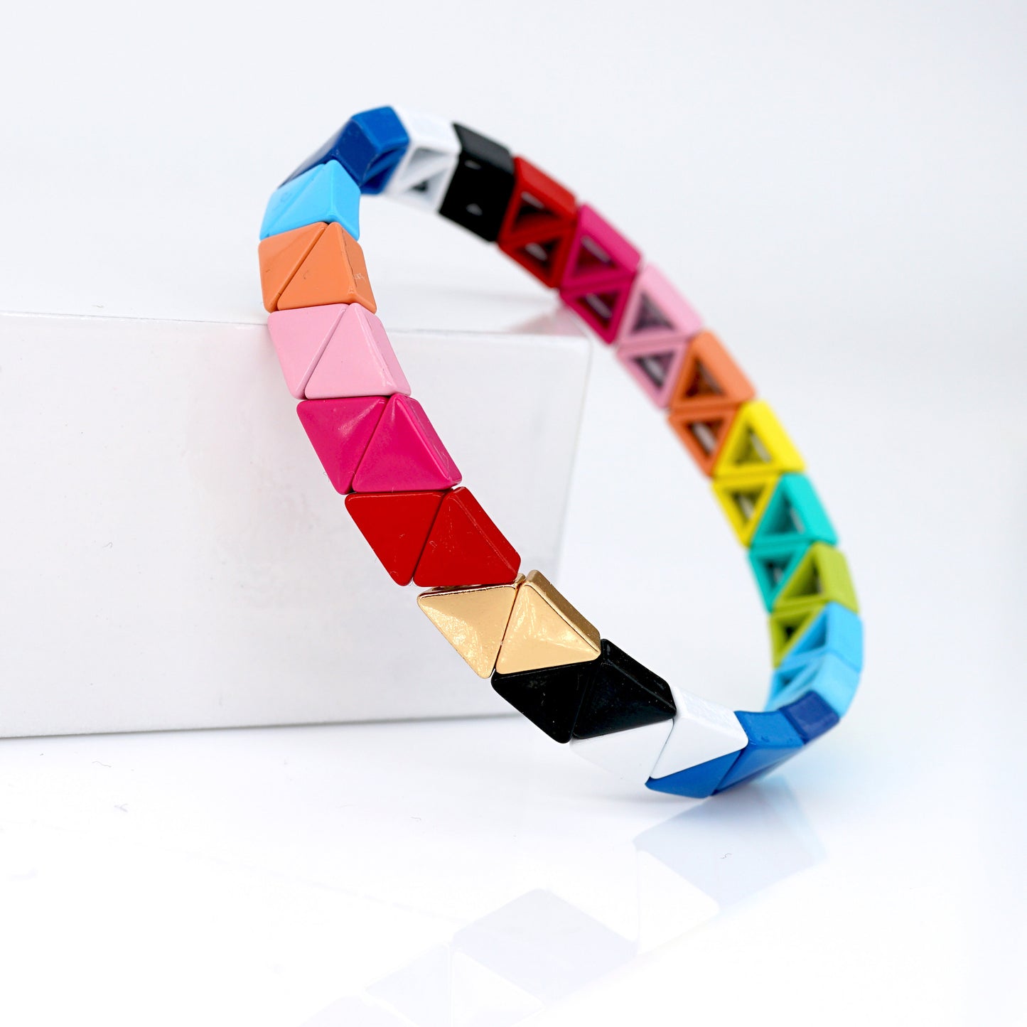 Triangle Enamel Tile Bead Bracelet, Summer Colorblock Bracelet