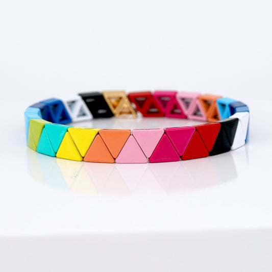 Triangle Enamel Tile Bead Bracelet, Summer Colorblock Bracelet