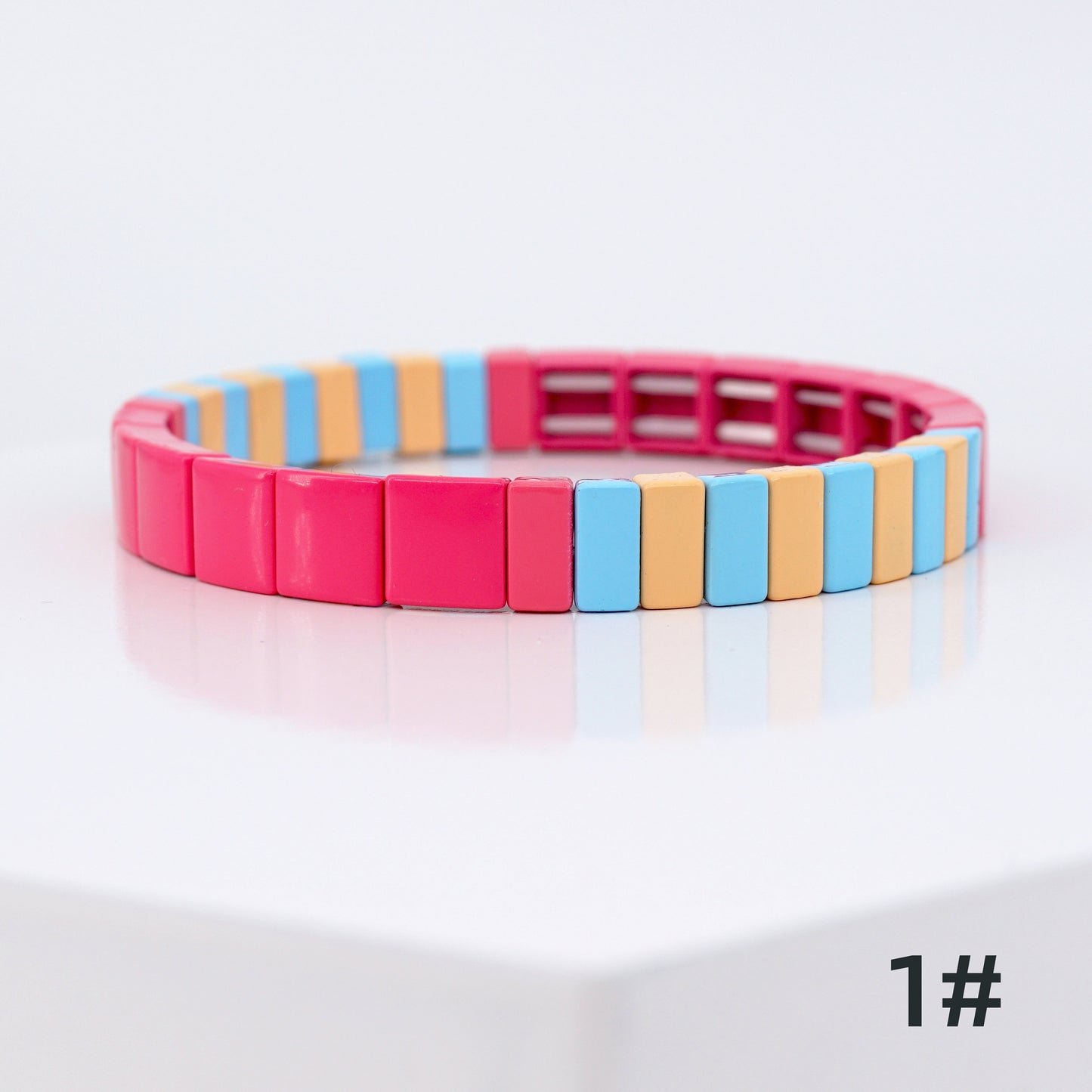 Summer Colorblock Enamel Tile Bead Braceles Set