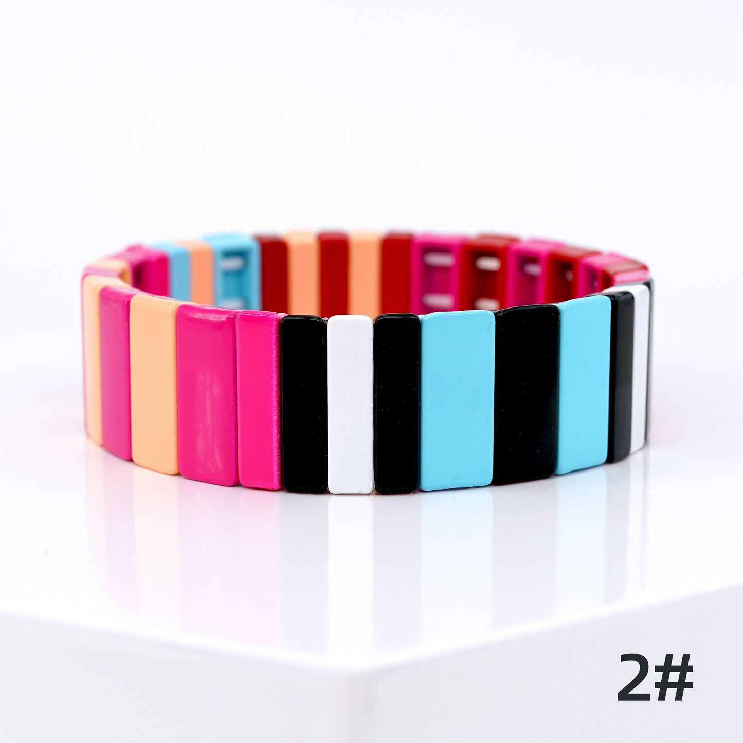 Summer Colorblock Enamel Tile Bead Braceles Set