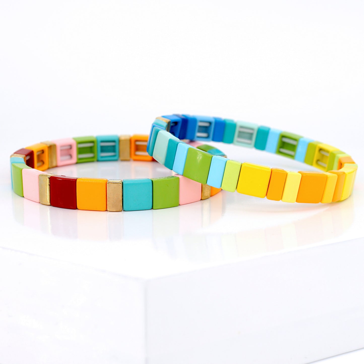 Summer Colorblock Bracelet, Enamel Tile Bead Bracelet