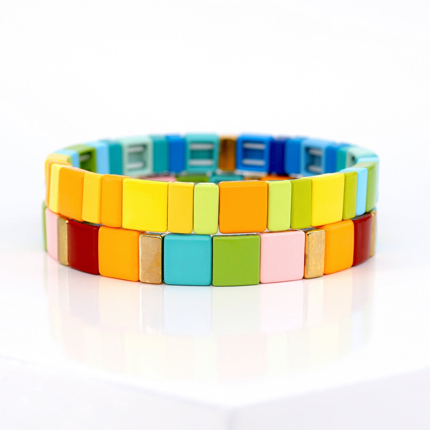 Summer Colorblock Bracelet, Enamel Tile Bead Bracelet