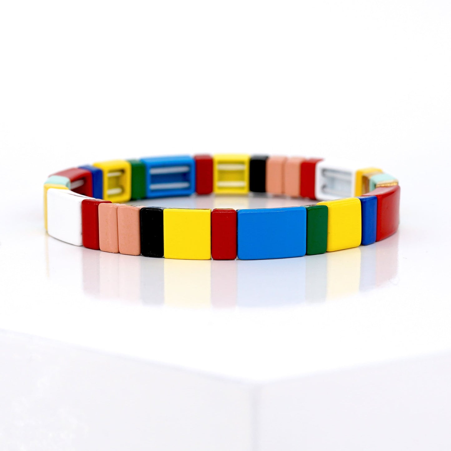 Boho Summer Enamel Tile Bead Bracelet, Stackable Bracelet