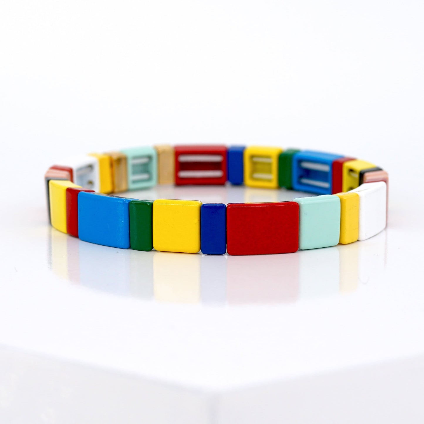 Boho Summer Enamel Tile Bead Bracelet, Stackable Bracelet