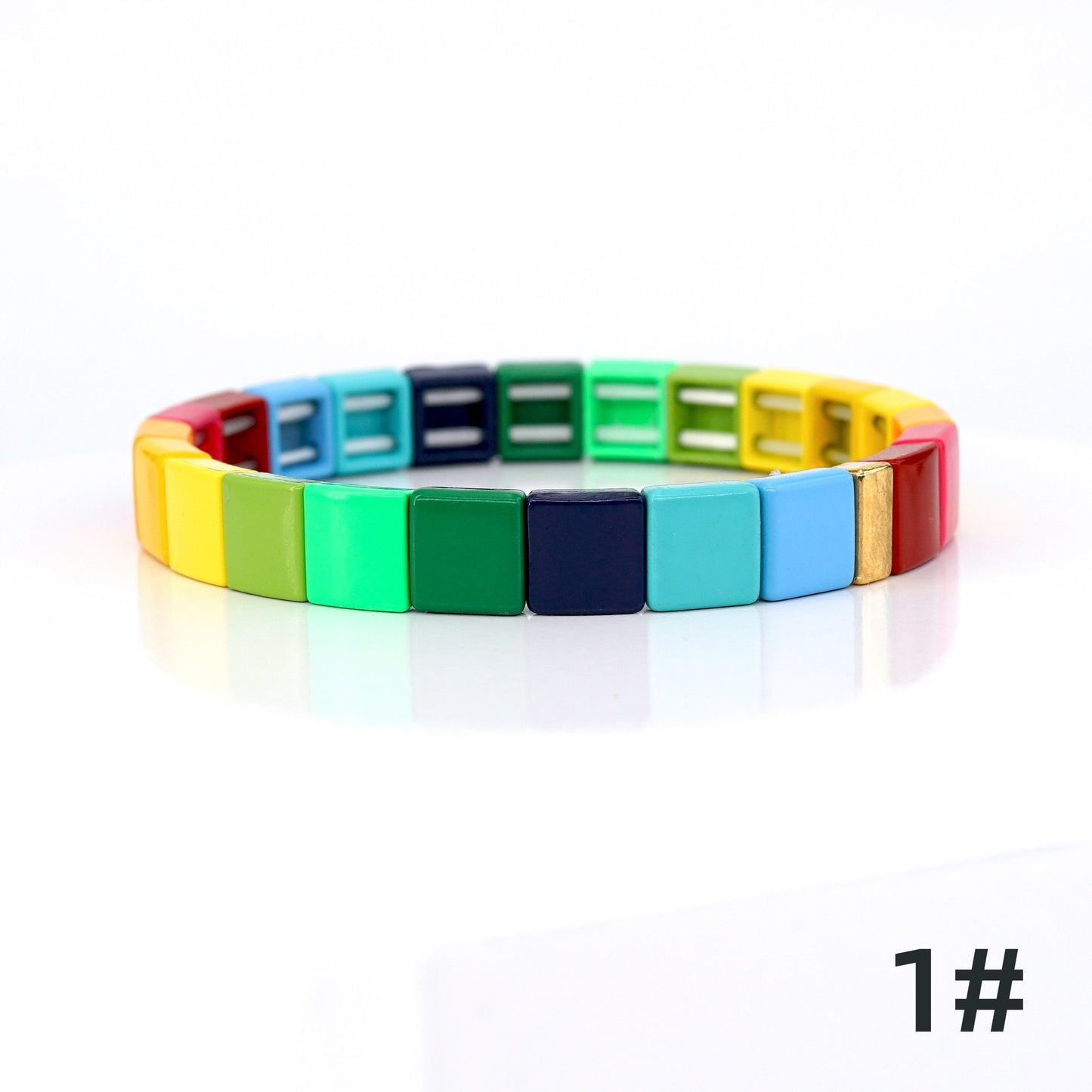 Boho Summer Colorblock Enamel Tile Bead Bracelet