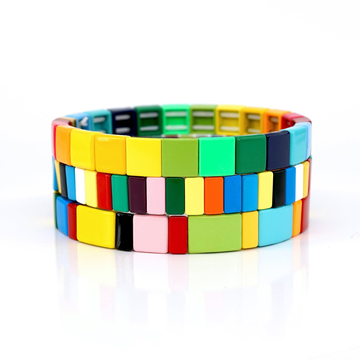 Boho Summer Colorblock Enamel Tile Bead Bracelet