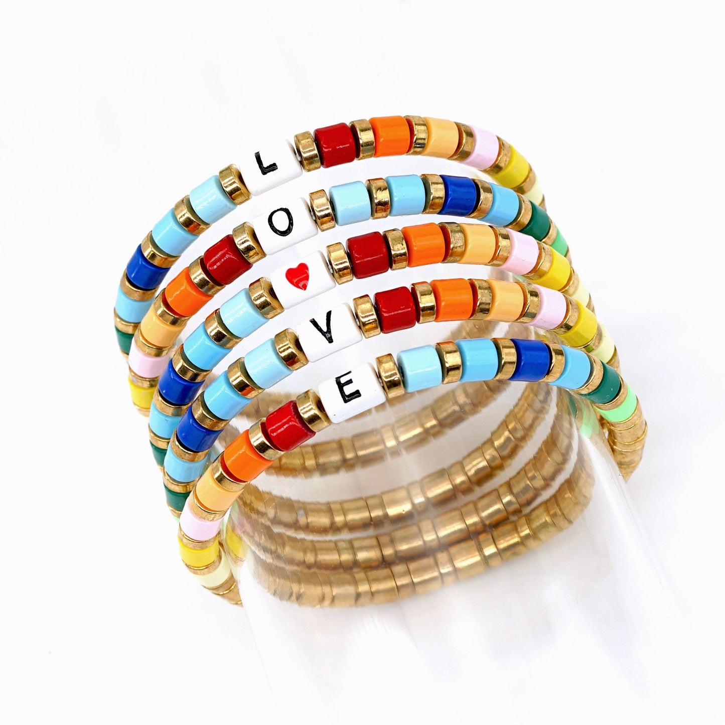 Custom Initial Enamel Bracelet, Rainbow Stacking Bracelets