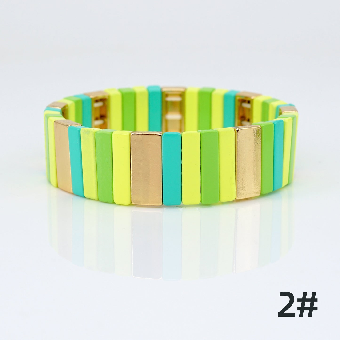 Green Colorblock Enamel Tile Bead Bracelet