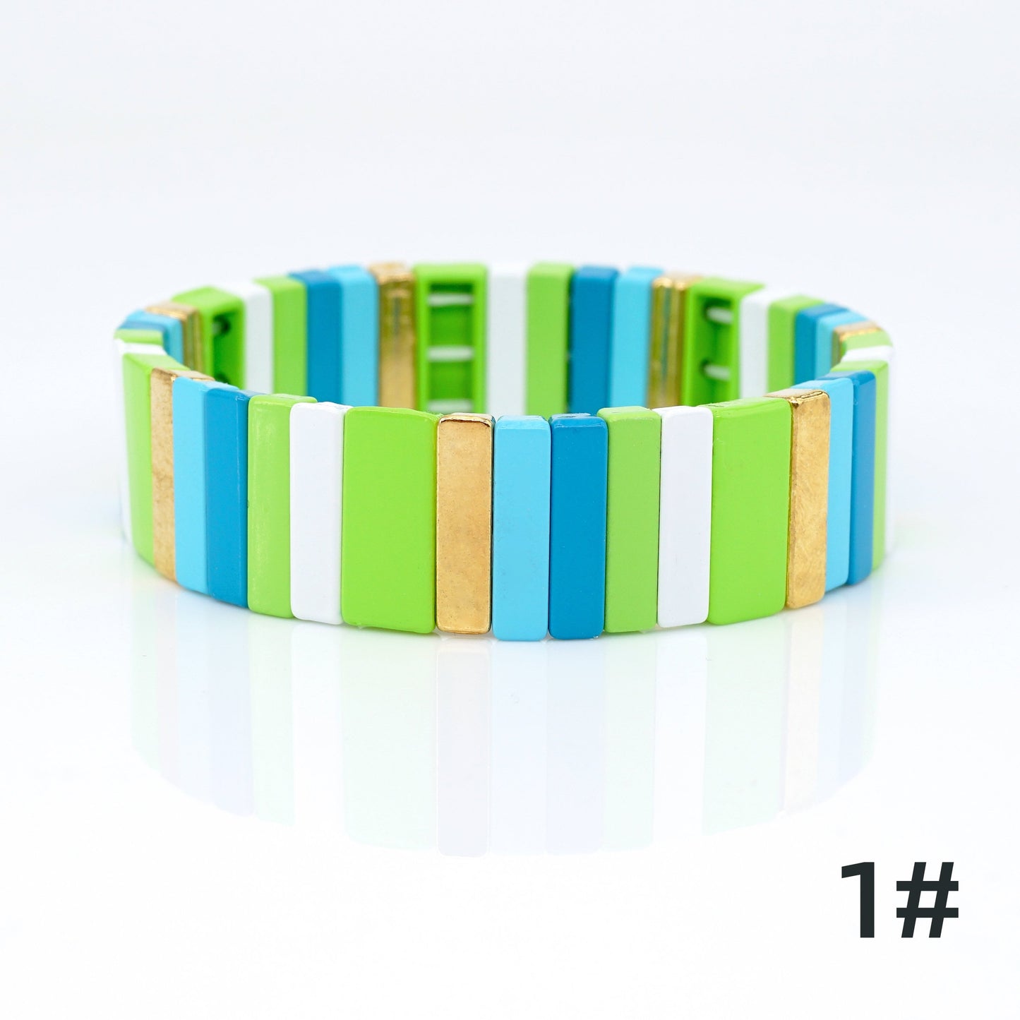 Green Colorblock Enamel Tile Bead Bracelet