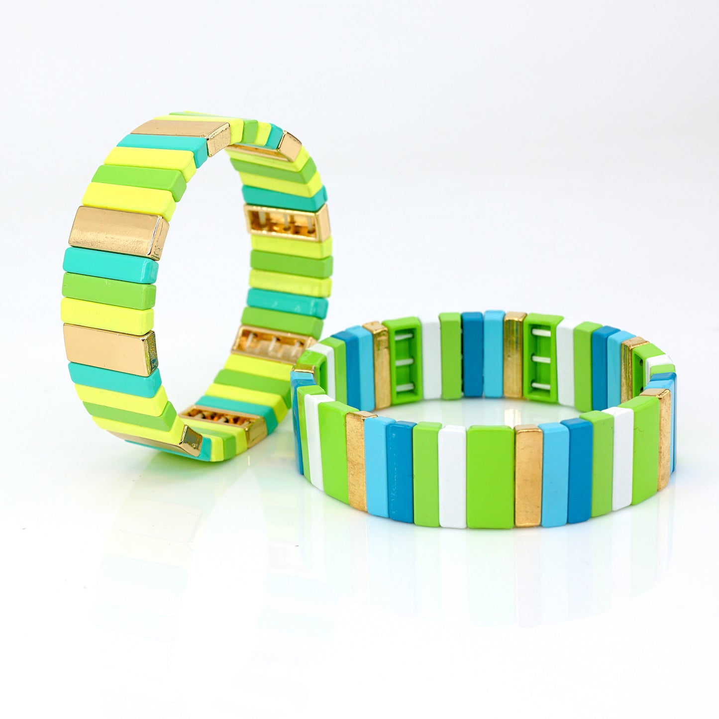 Green Colorblock Enamel Tile Bead Bracelet