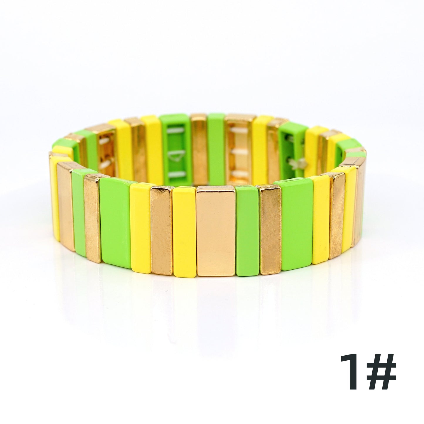 Green & Yellow Colorblock Boho Enamel Bracelets