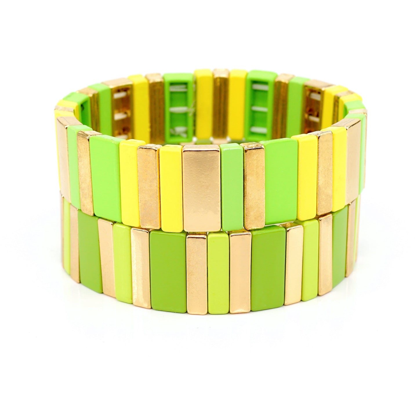 Green & Yellow Colorblock Boho Enamel Bracelets