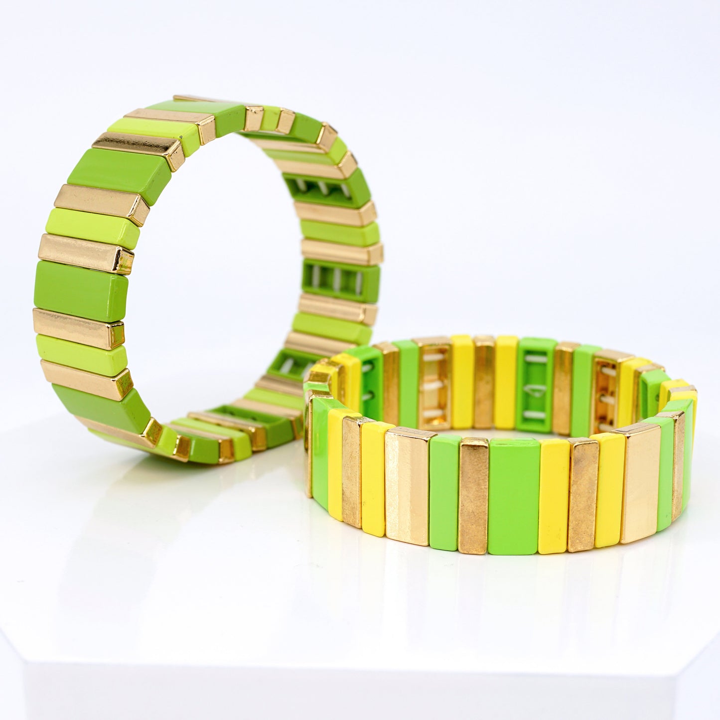 Green & Yellow Colorblock Boho Enamel Bracelets