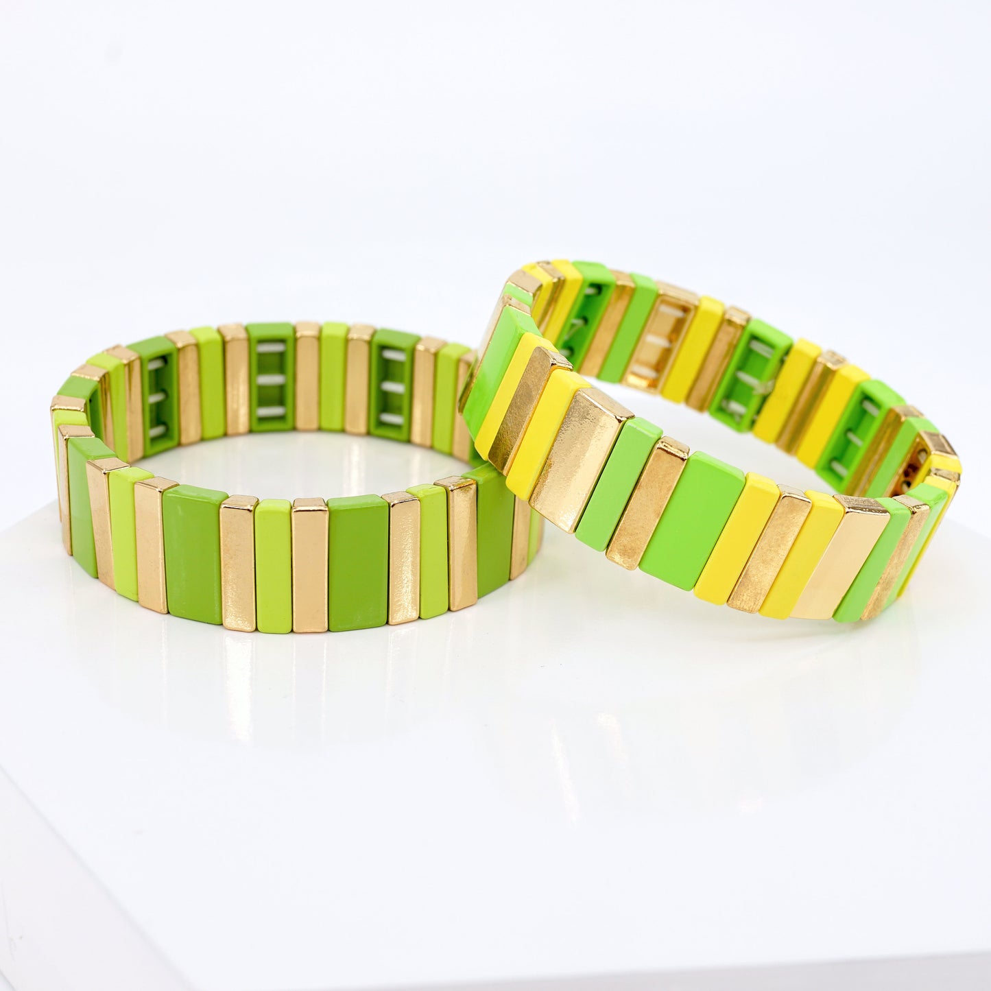 Green & Yellow Colorblock Boho Enamel Bracelets