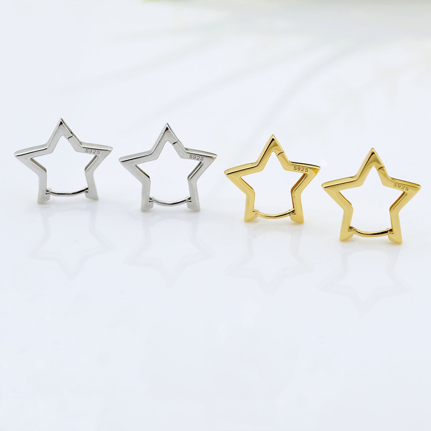 Star Hoop Earrings In Sterling Silver