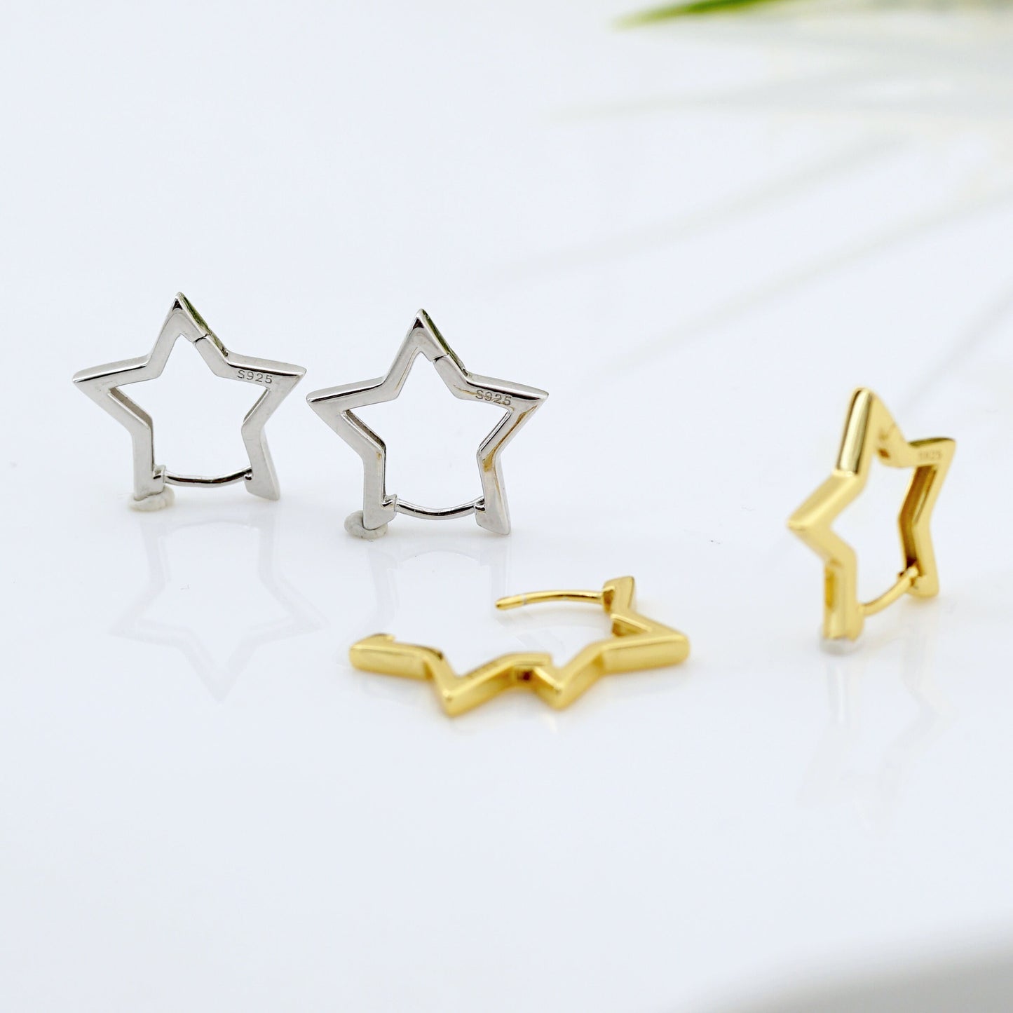 Star Hoop Earrings In Sterling Silver