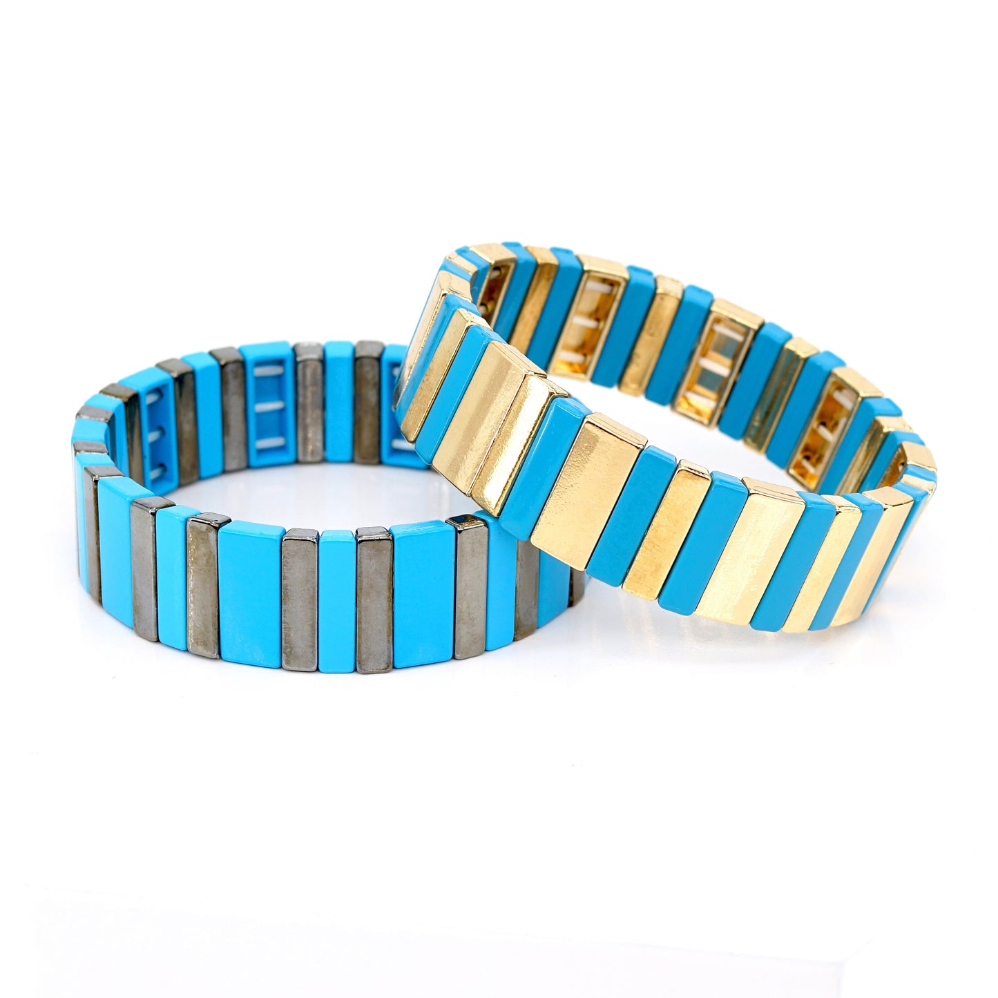 Boho Blue Colorblock Enamel Tile Bead Bracelet